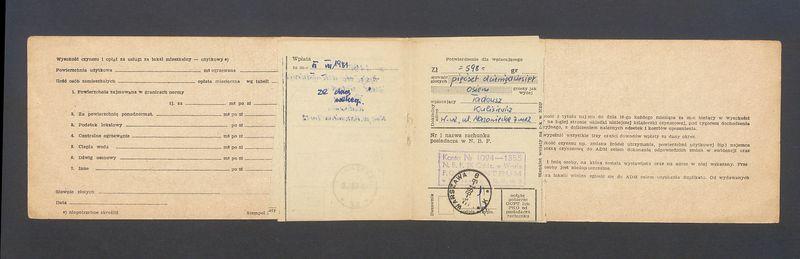 Książeczka opłat z tytułu najmu lokalu na ulicy Mazowieckiej 7 m. 12, na nazwisko Tadeusz Kulisiewicz