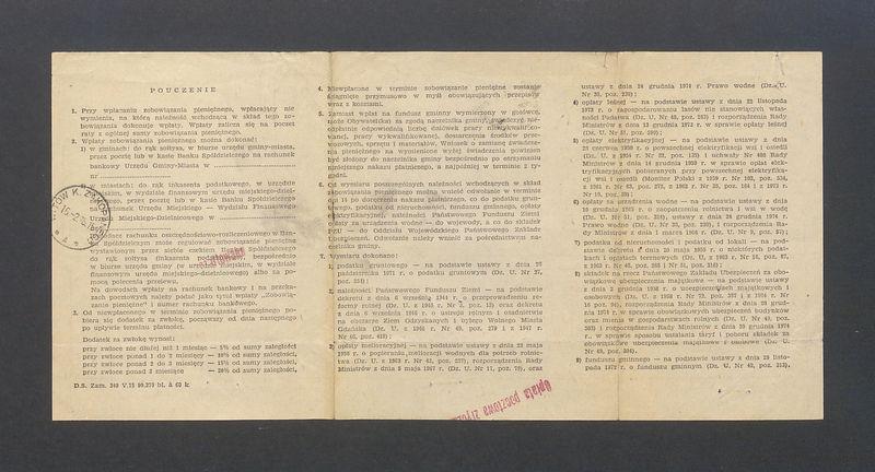 Nakaz płatniczy na zobowiązania pieniężne za rok 1976 (podatek od nieruchomości i działki w Kościelisku 68b)