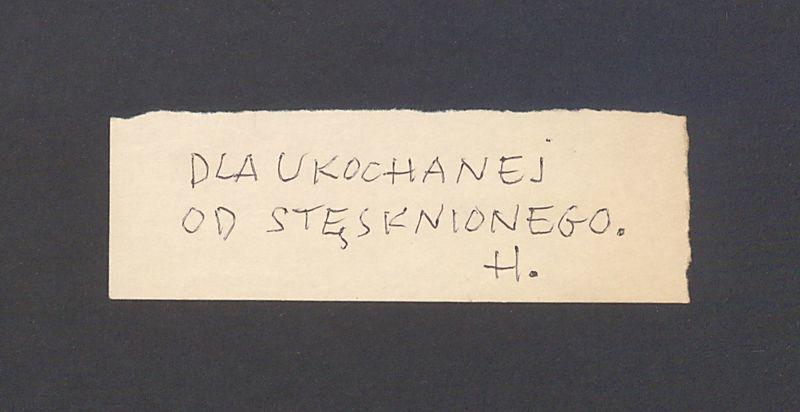 Karteczka z tekstem: "Dla Ukochanej od Stęsknionego H."