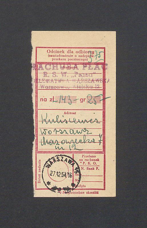 Odcinek dla odbiorcy dot. wpłat na rachunek bankowy, część I