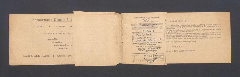 Książeczka opłat z tytułu najmu lokalu w Warszawie na ulicy Mazowieckiej 7 m.12, część II