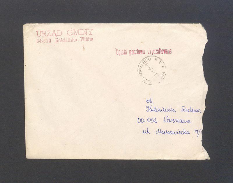 Koperta, nad. Urząd Gminy Kościelisko-Witów