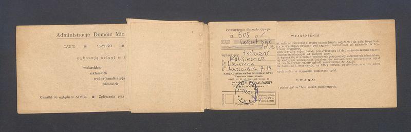 Książeczka opłat z tytułu najmu lokalu w Warszawie na ulicy Mazowieckiej 7 m.12, część II