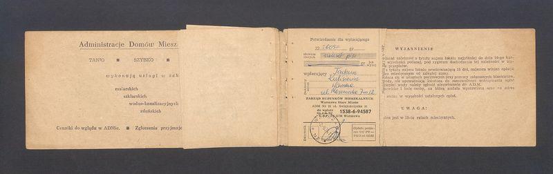 Książeczka opłat z tytułu najmu lokalu w Warszawie na ulicy Mazowieckiej 7 m.12, część I