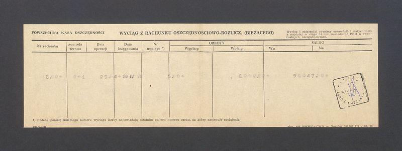 Wyciąg z rachunku oszczędnościowo-rozliczeniowego