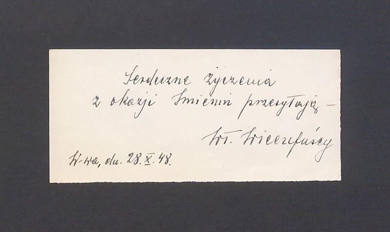 Karteczka z życzeniami imieninowymi dla T. Kulisiewicza