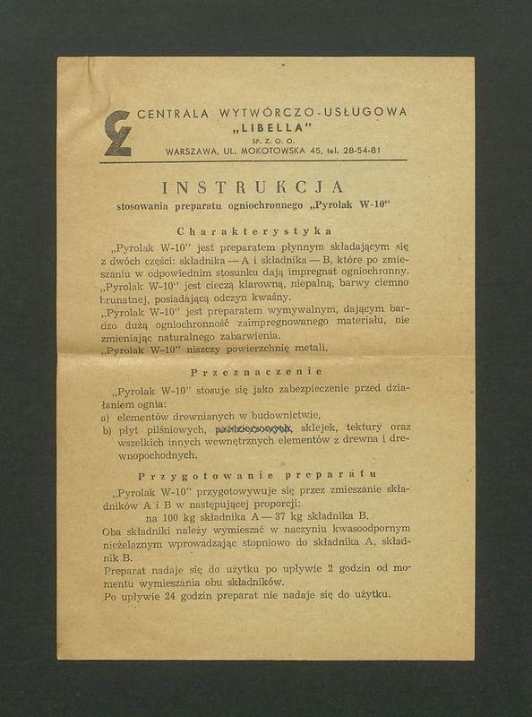 Instrukcja stosowania preparatu ogniochronnego "Pyrlak W-10"