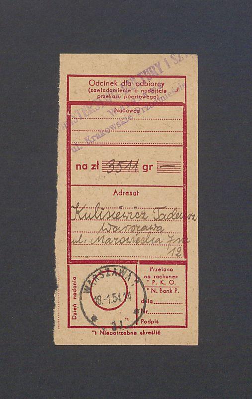 Odcinek dla odbiorcy dot. wpłat na rachunek bankowy, część III