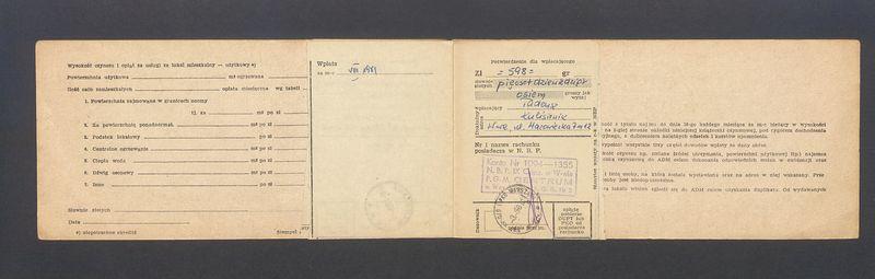 Książeczka opłat z tytułu najmu lokalu na ulicy Mazowieckiej 7 m. 12, na nazwisko Tadeusz Kulisiewicz