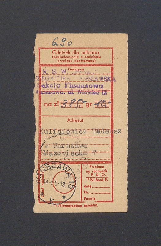 Odcinek dla odbiorcy dot. wpłat na rachunek bankowy, część II