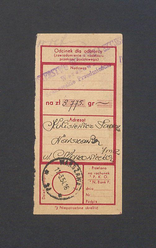 Odcinek dla odbiorcy dot. wpłat na rachunek bankowy, część I