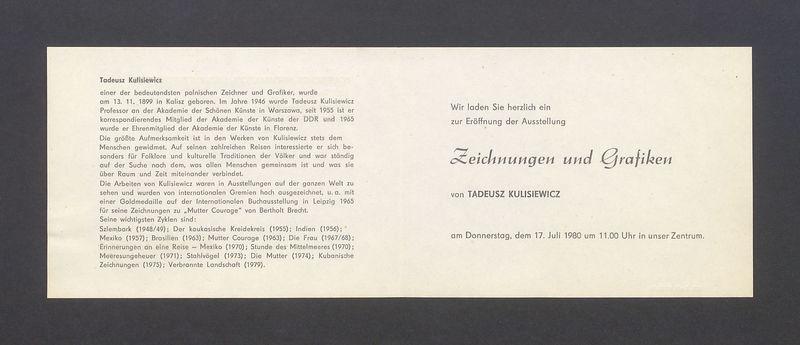 Wir laden Sie herzlich ein zur Eroffnung der Ausstellung "Zeichnungen und Grafiken von Tadeusz Kulisiewicz"