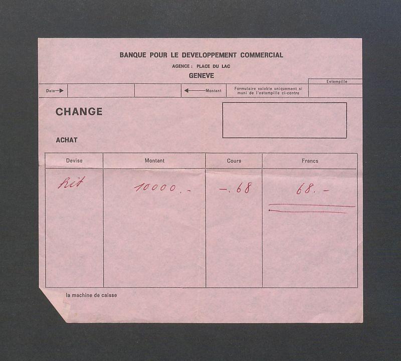 Rachunek bankowy, Banque Pour le Developpement Commercial, Geneve