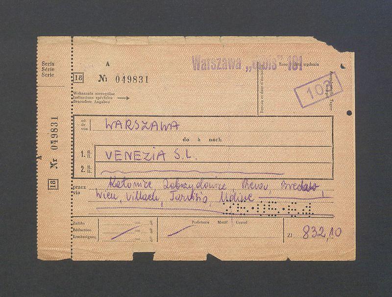 Bilet PKP na przejazd Warszawa - Wenecja