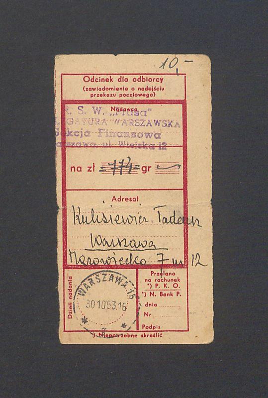 Odcinek dla odbiorcy dot. wpłat na rachunek bankowy, część II