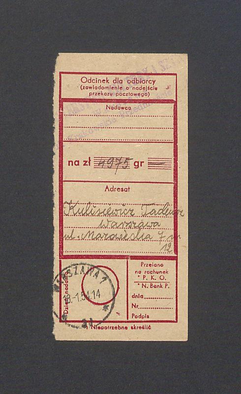 Odcinek dla odbiorcy dot. wpłat na rachunek bankowy, część II