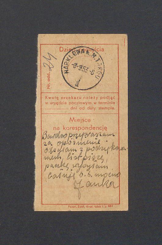 Odcinek dla odbiorcy dot. wpłat na rachunek bankowy, część I