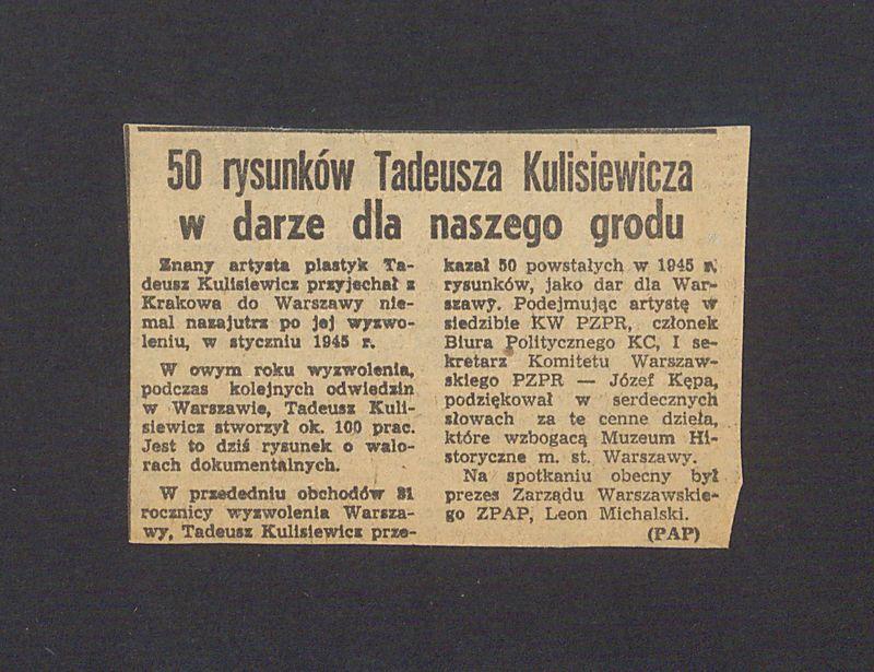 50 rysunków Tadeusza Kulisiewicza w darze dla naszego grodu