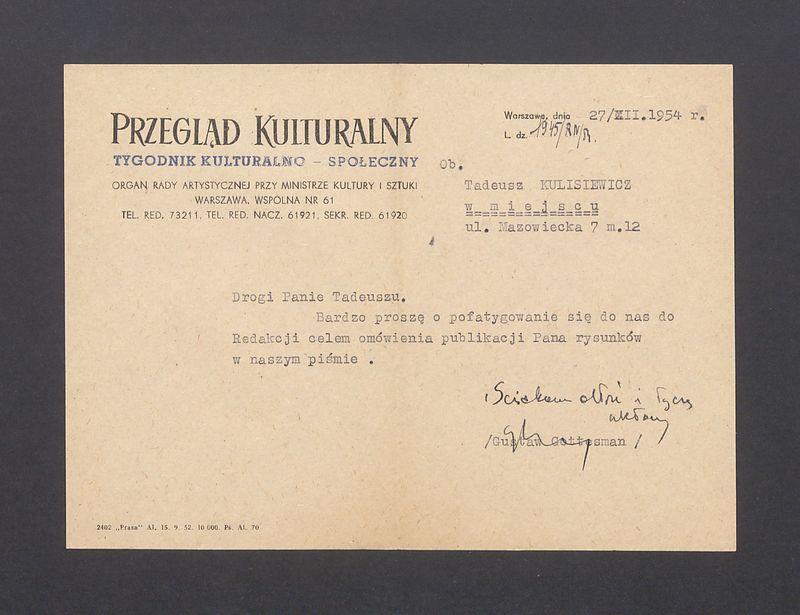 Redakcja tygodnika "Przegląd Kulturalny": prośba o spotkanie ws. publikacji rysunków