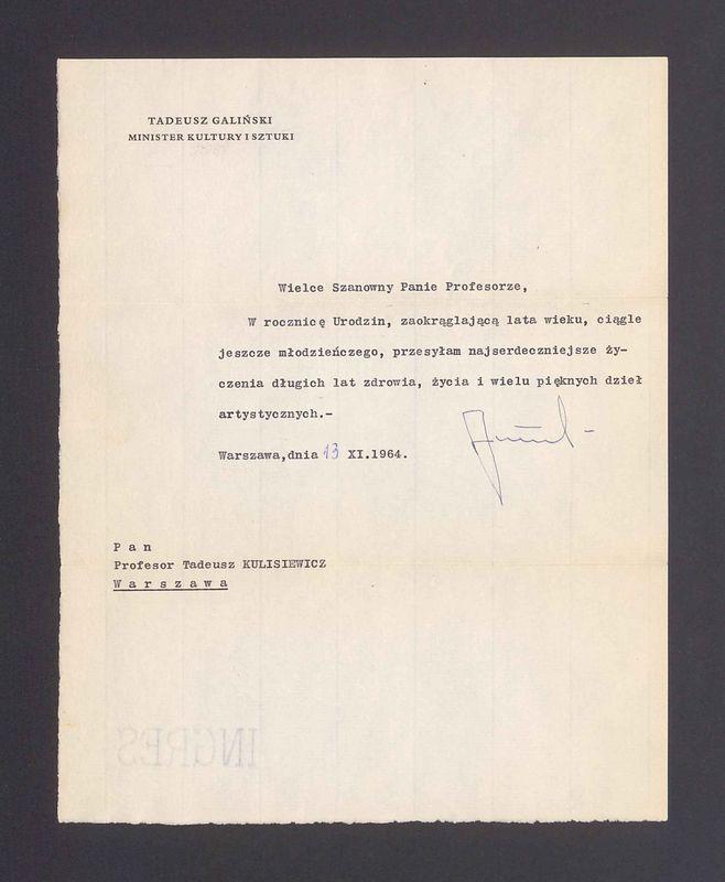 Wielce Szanowny Panie Profesorze, W rocznicę Urodzin, zaokrąglającą lata wieku, ciągle jeszcze młodzieńczego [...]