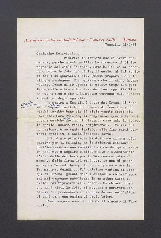 Carissimo Kulisiewicz, riscrivo la lettera che Ti avevo preparata [...]