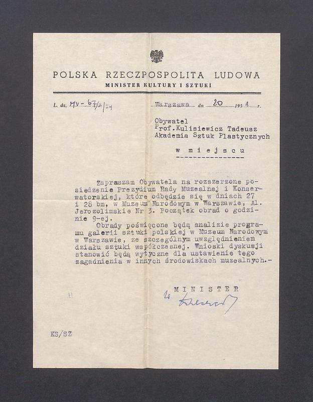 Zaproszenie na posiedzenie Prezydium Rady Muzealnej i Konserwatorskiej