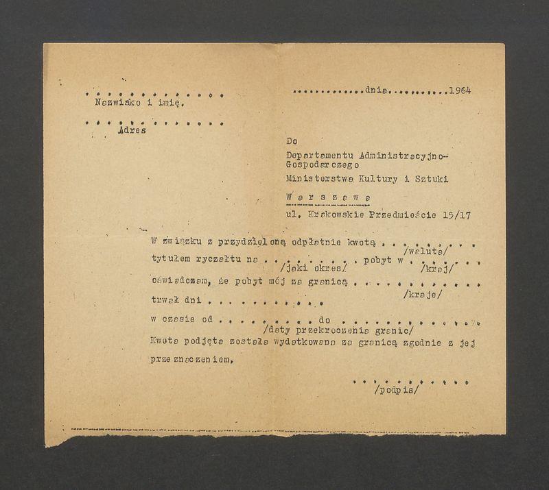 Do Departamentu Administracyjno-Gospodarczego Ministerstwa Kultury i Sztuki