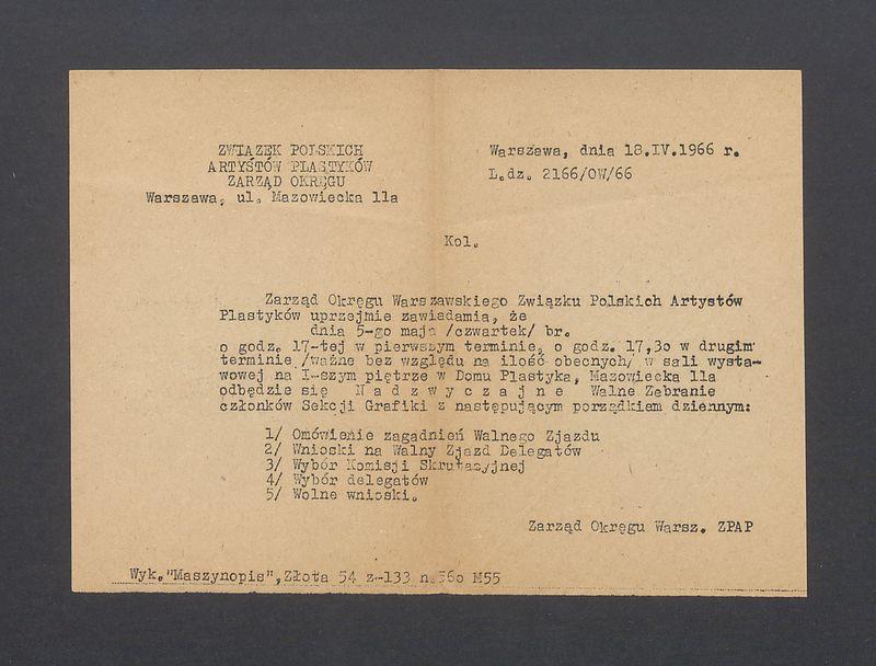 Zawiadomienie o Nadzwyczajnym Walnym Zebraniu członków Sekcji Grafiki