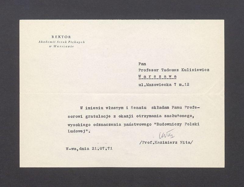 W imieniu własnym i Senatu składam Panu Profesorowi gratulacje [...]