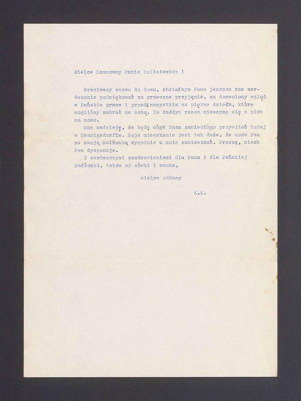 Sehr geehrter Herr Professor Kulisiewicz [...]