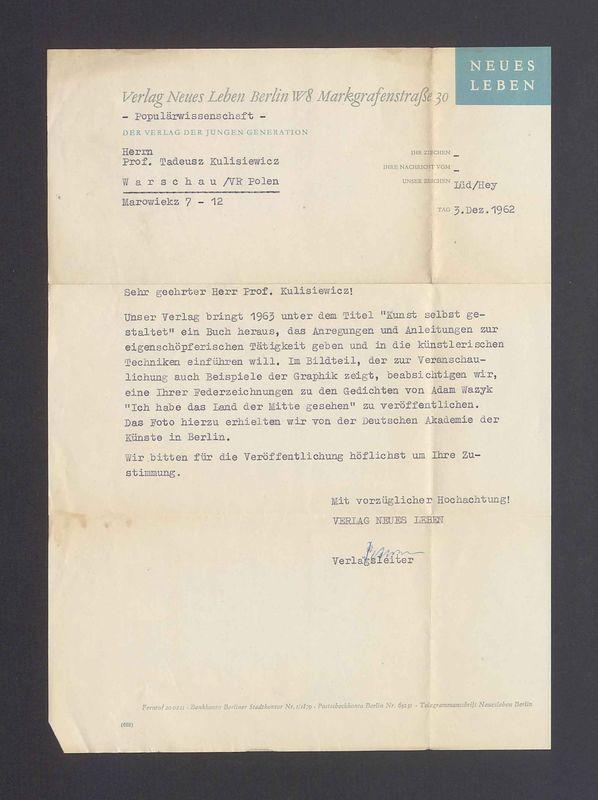 Sehr geehrter Herr Prof. Kulisiewicz! Unser Verlag bringt 1963 [...]