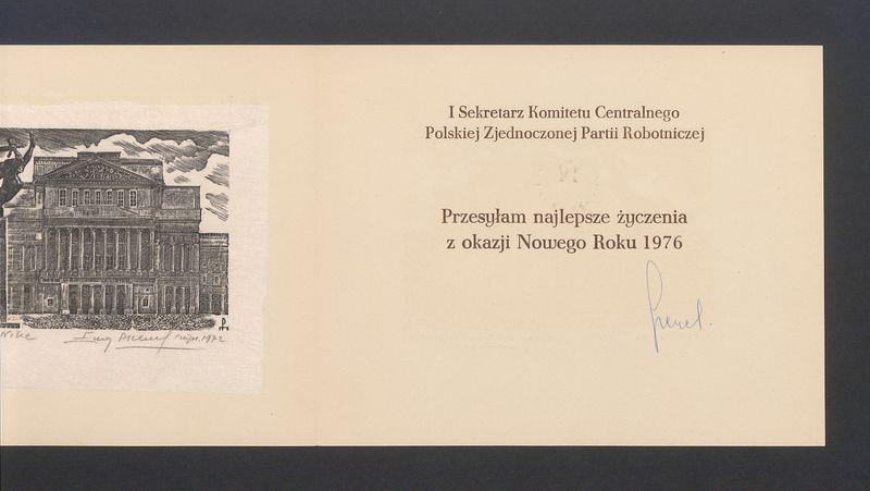 I Sekretarz Komitetu Centralnego Polskiej Zjednoczonej Partii Robotniczej, Przesyłam najlepsze życzenia [...]