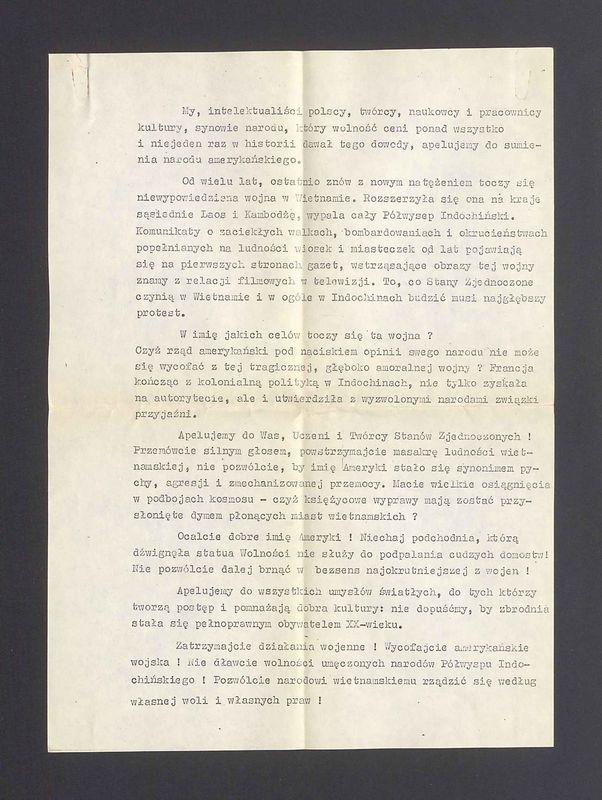 Ogólnopolski Komitet Pokoju: apel do intelektualistów całego świata ws. Wietnamu i sytuacji na Półwyspie