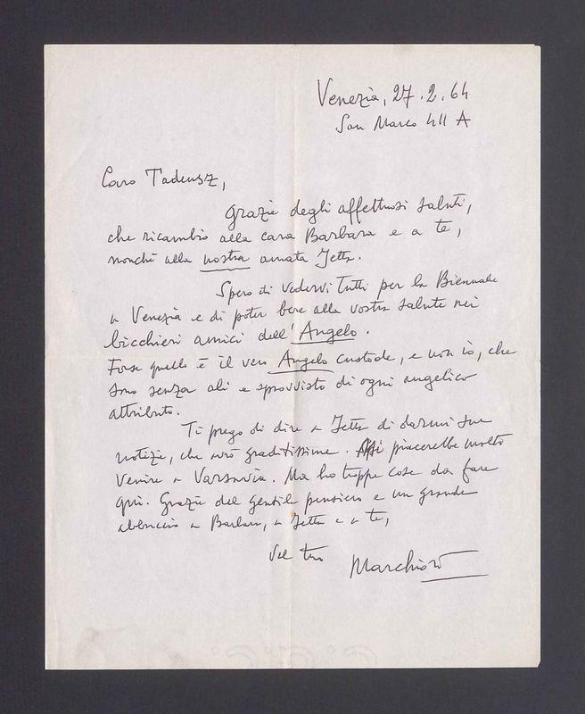 Caro Tadeusz, Grazie degli affettuosi [...]