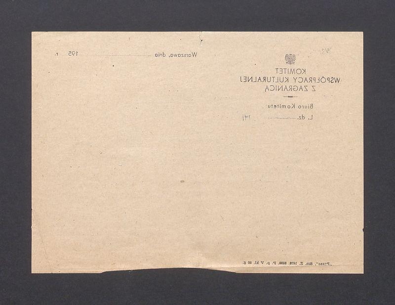 Biuro Komitetu Współpracy Kulturalnej z Zagranicą przesyła w załączeniu [...]