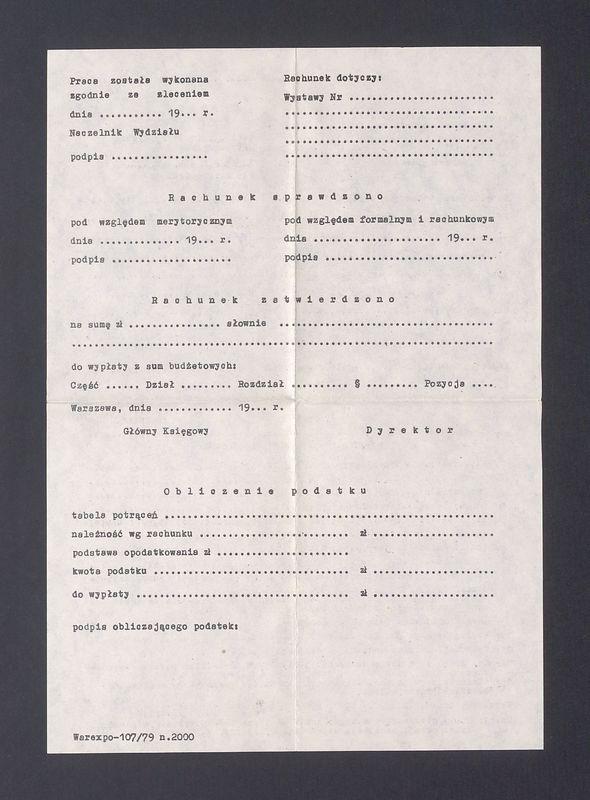 Centralne Biuro Wystaw Artystycznych: Pusty blankiet rachunku