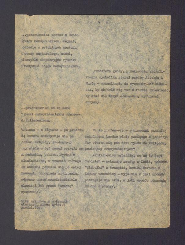 Tadeusz Kulisiewicz. Scenariusz audycji z cyklu "Portrety"