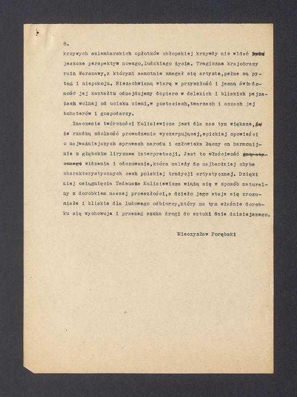 Tadeusz Kulisiewicz jest artystą, który osiągiem swych doświadczeń i osiągnięć twórczych [...]