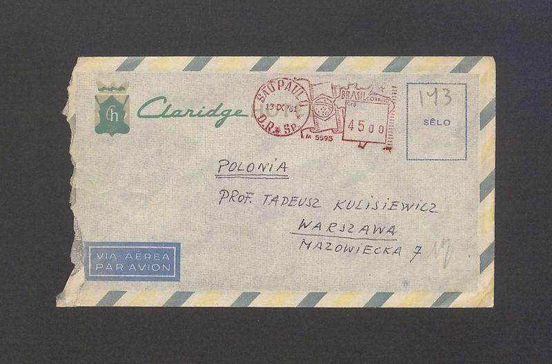 Koperta, adr. Prof. Tadeusz Kulisiewicz