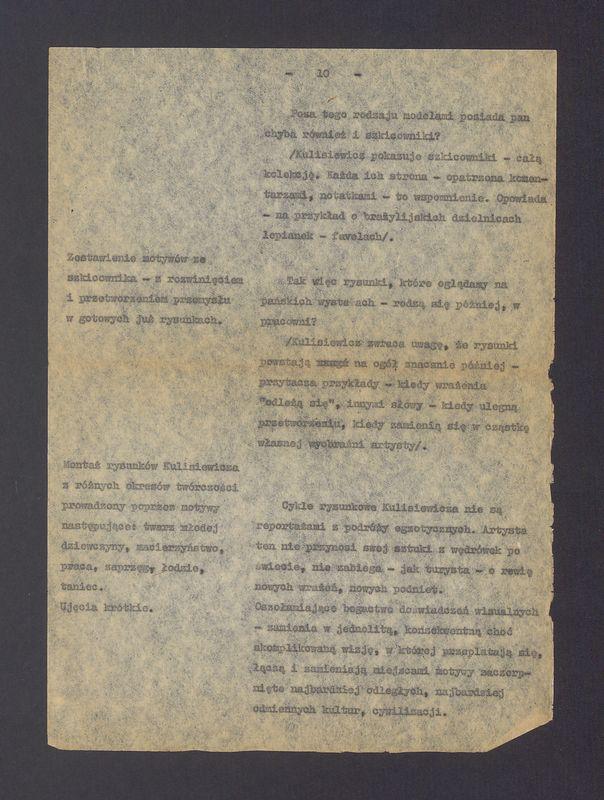 Tadeusz Kulisiewicz. Scenariusz audycji z cyklu "Portrety"