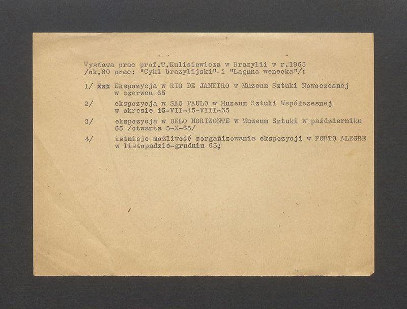 Wystawa prac prof. T. Kulisiewicza w Brazylii w r. 1965