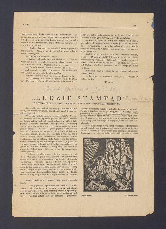 "Ludzie stamtąd" wystawa drzeworytów, akwarel i rysunków Tadeusza Kulisiewicza