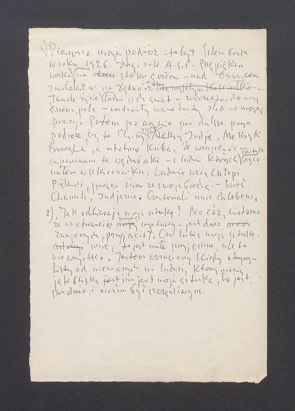 Notatka; 1) Podróże 2) Jak odbierają moją sztukę?