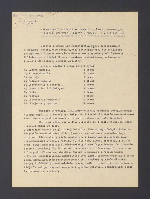 Sprawozdanie z pobytu służbowego w Ośrodku Informacji i Kultury Polskiej w Pradze