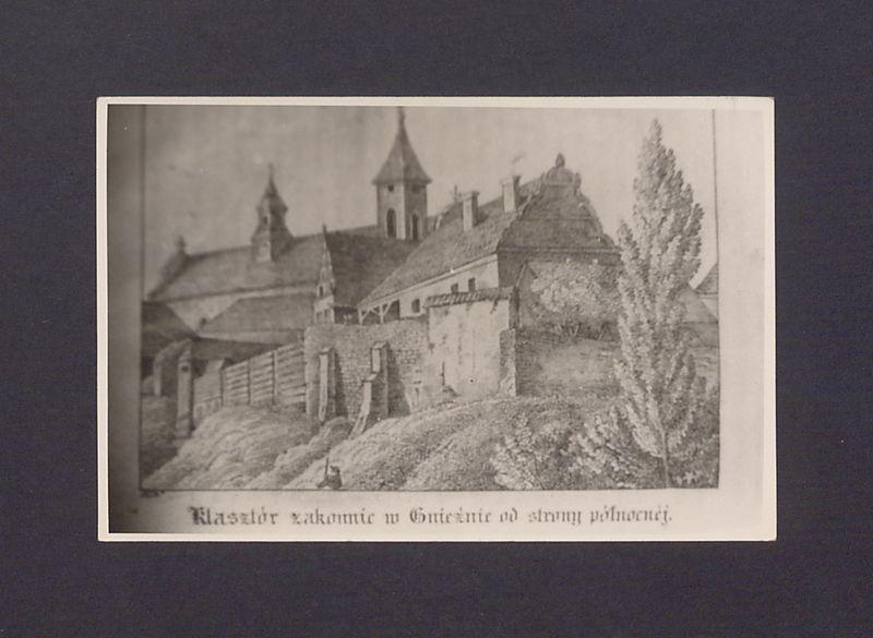 Klasztor Klarysek w Gnieźnie. Fotografia litografii wg rysunku F. Neya z 1843 roku.