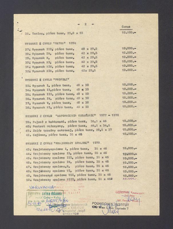 Wykaz prac prpf. Tadeusza Kulisiewicza na wystawie w Instytucie Kultury Polskiej w Wiedniu