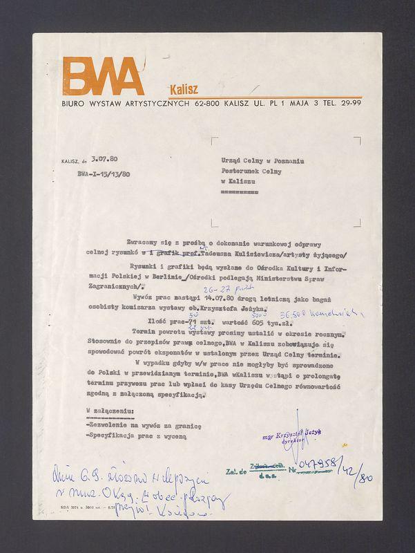 Zwracamy się z prośbą o dokonanie warunkowej odprawy celnej rysunków i grafik [...]