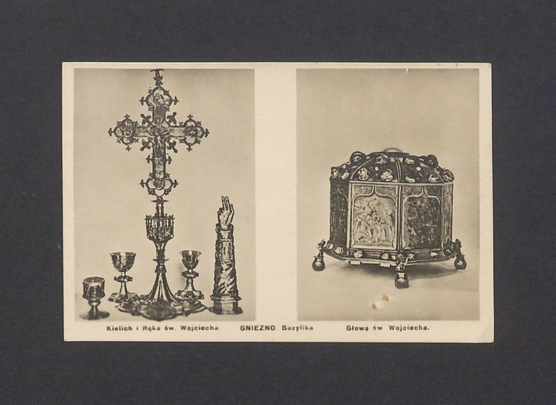 Kielich i ręka św. Wojciecha. Głowa św. Wojciecha.