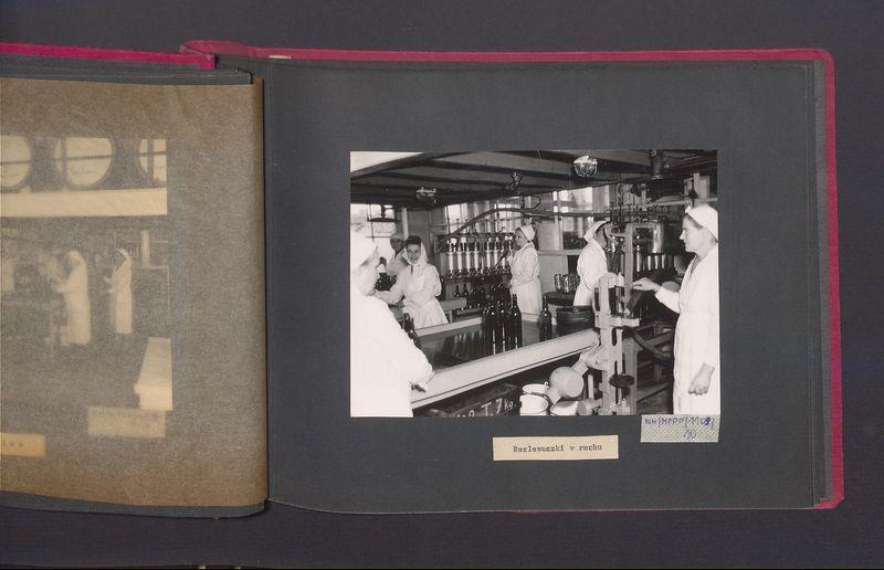 Poszczególne etapy produkcji w Wytwórni Win przy ul. Park Kościuszki 17. Rozlewaczki w ruchu.