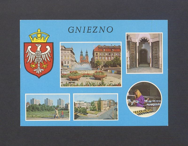 Gniezno, pocztówka wieloobrazkowa.